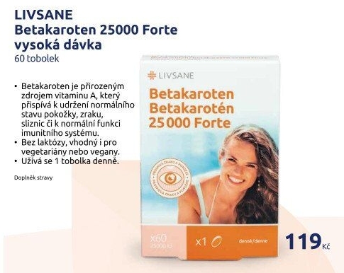 Doplněk stravy kapsle Betakaroten 25 000 Forte Livsane