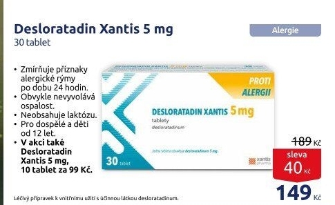 Tablety proti alergii Desloratadin Xantis Pharma
