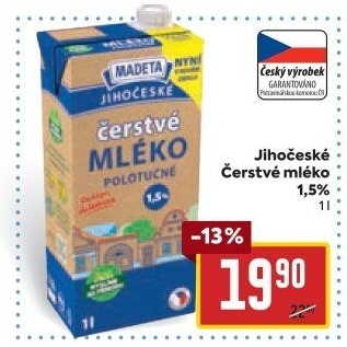 Mléko čerstvé lahodné Jihočeské Madeta - 1,5% polotučné