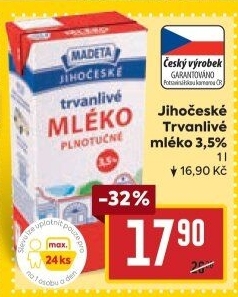 Mléko trvanlivé Jihočeské Madeta - 3,5% plnotučné