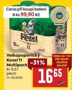 Pivo světlý ležák 11° Medium Velkopopovický Kozel