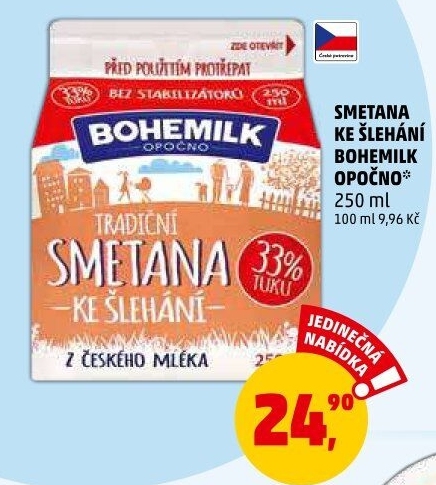 Smetana ke šlehání 33% Bohemilk Opočno