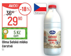 Mléko čerstvé selské Olma - 3,5% plnotučné