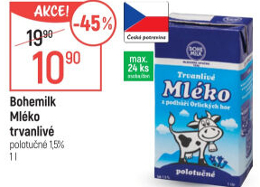 Mléko trvanlivé Bohemilk - 1,5% polotučné