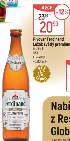 Pivo světlý ležák bez lepku 12° Premium Ferdinand