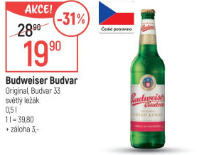 Pivo světlý ležák Original Budweiser Budvar