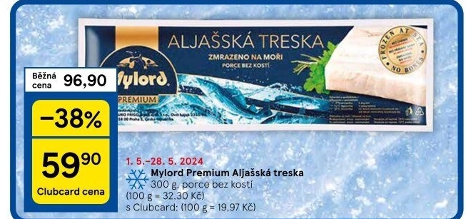 Aljašská treska filé bez kosti mražené Premium Mylord