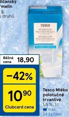 Mléko trvanlivé Tesco - 1,5% polotučné