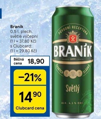 Pivo světlé výčepní 10° Braník