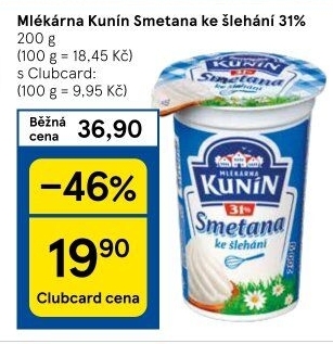 Smetana ke šlehání Mlékárna Kunín 31%