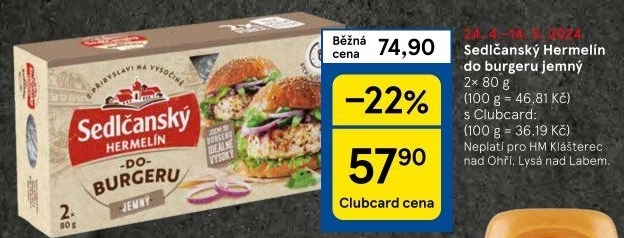 Sýr Hermelín do burgeru Sedlčanský