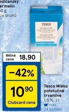 Mléko trvanlivé Tesco - 1,5% polotučné