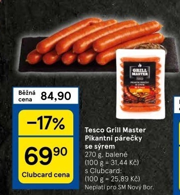 Pikantní párečky se sýrem Grill Master Tesco