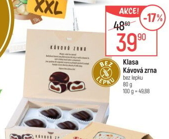 Kávová zrna bez lepku Klasa Pekárny a cukrárny Klatovy