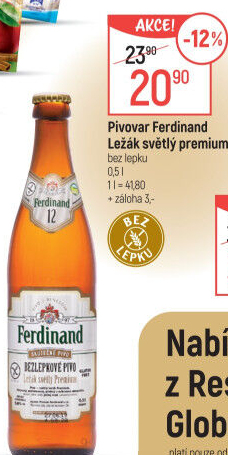 Pivo světlý ležák bez lepku 12° Premium Ferdinand