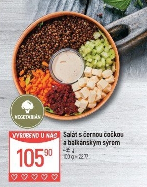Salát s černou čočkou a balkánským sýrem