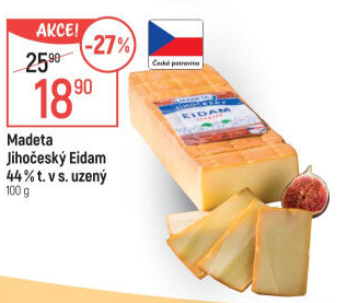 Sýr Eidam uzený 44% Jihočeský Madeta