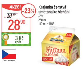 Smetana ke šlehání Krajanka 33%