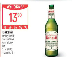 Pivo světlý ležák za studena chmelený Bakalář