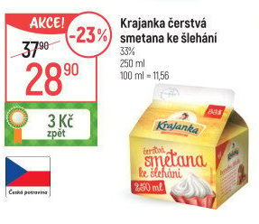 Smetana ke šlehání Krajanka 33%