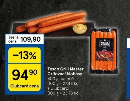 Grilovací klobásy Grill Master Tesco