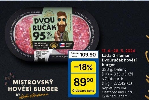 Hovězí burger dvouručák Láďa Grileman Kostelecké uzeniny