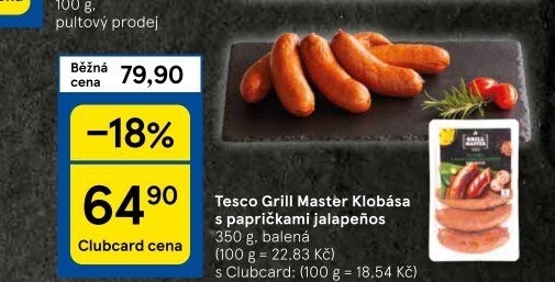 Klobása s Jalapeňos Grill Master Tesco