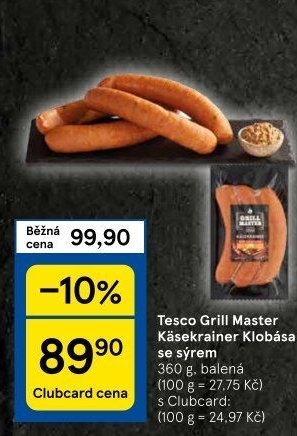 Klobása se sýrem Käsekrainer Grill Master Tesco