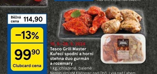 Marinovaná kuřecí stehna Gurmán a Rozemary Grill Master Tesco