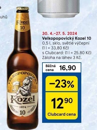 Pivo světlé výčepní 10°Velkopopovický Kozel