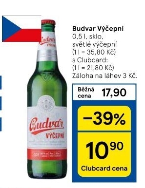 Pivo světlé výčepní Budweiser Budvar