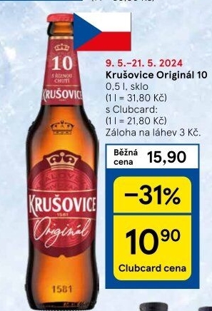 Pivo světlé výčepní Originál Královská 10° Krušovice