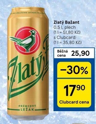 Pivo světlý ležák 12° Zlatý Bažant