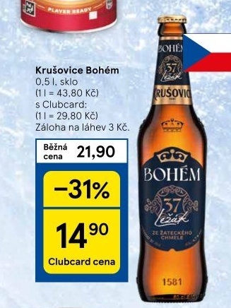 Pivo světlý ležák Bohém Krušovice