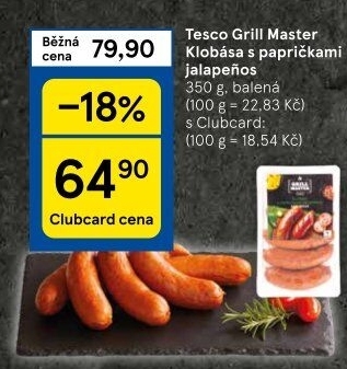 Klobása s Jalapeňos Grill Master Tesco