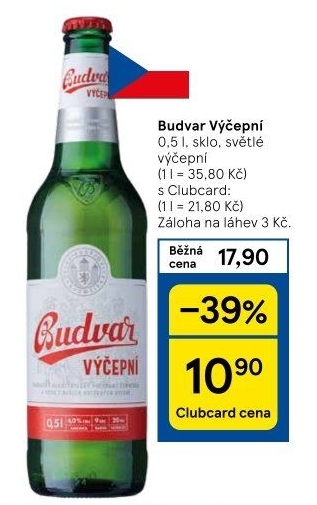 Pivo světlé výčepní Budweiser Budvar