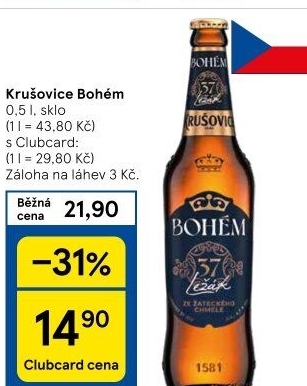 Pivo světlý ležák Bohém Krušovice