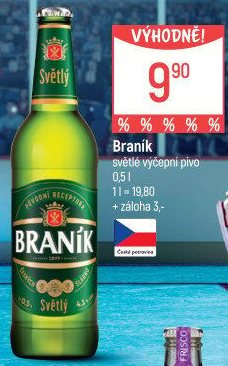 Pivo světlé výčepní 10° Braník