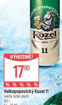 Pivo světlý ležák 11° Medium Velkopopovický Kozel