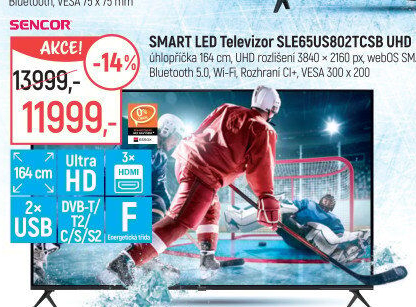 Smart LED televize Sencor SLE65US802TCSB UHD