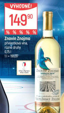 Víno Veltlínské zelené Ledňáček Znovín Znojmo - pozdní sběr