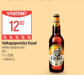 Pivo světlé výčepní 10°Velkopopovický Kozel