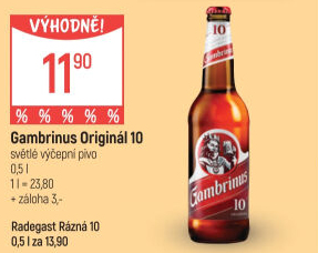 Pivo světlé výčepní Originál 10° Gambrinus