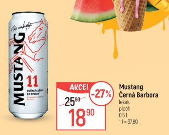Pivo světlý ležák Mustang 11° Ostravar