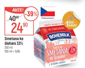 Smetana ke šlehání 33% Bohemilk Opočno