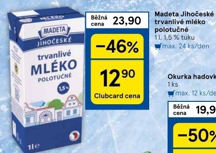 Mléko trvanlivé Jihočeské Madeta - 1,5% polotučné