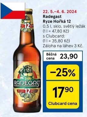 Pivo světlý ležák 12° Ryze hořká Radegast