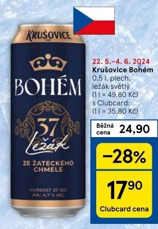 Pivo světlý ležák Bohém Krušovice