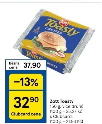 Sýr tavený plátky Toasty Zott