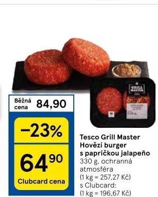 Hovězí burger Jalapeňo Grill Master Tesco